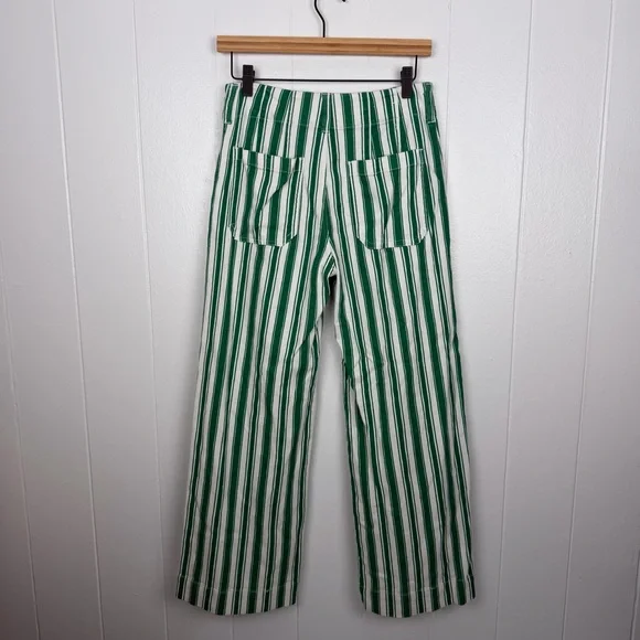 Maeve Anthro The Colette Full Length Pants Green White Stripe Linen Blend 26P - Picture 2 of 10